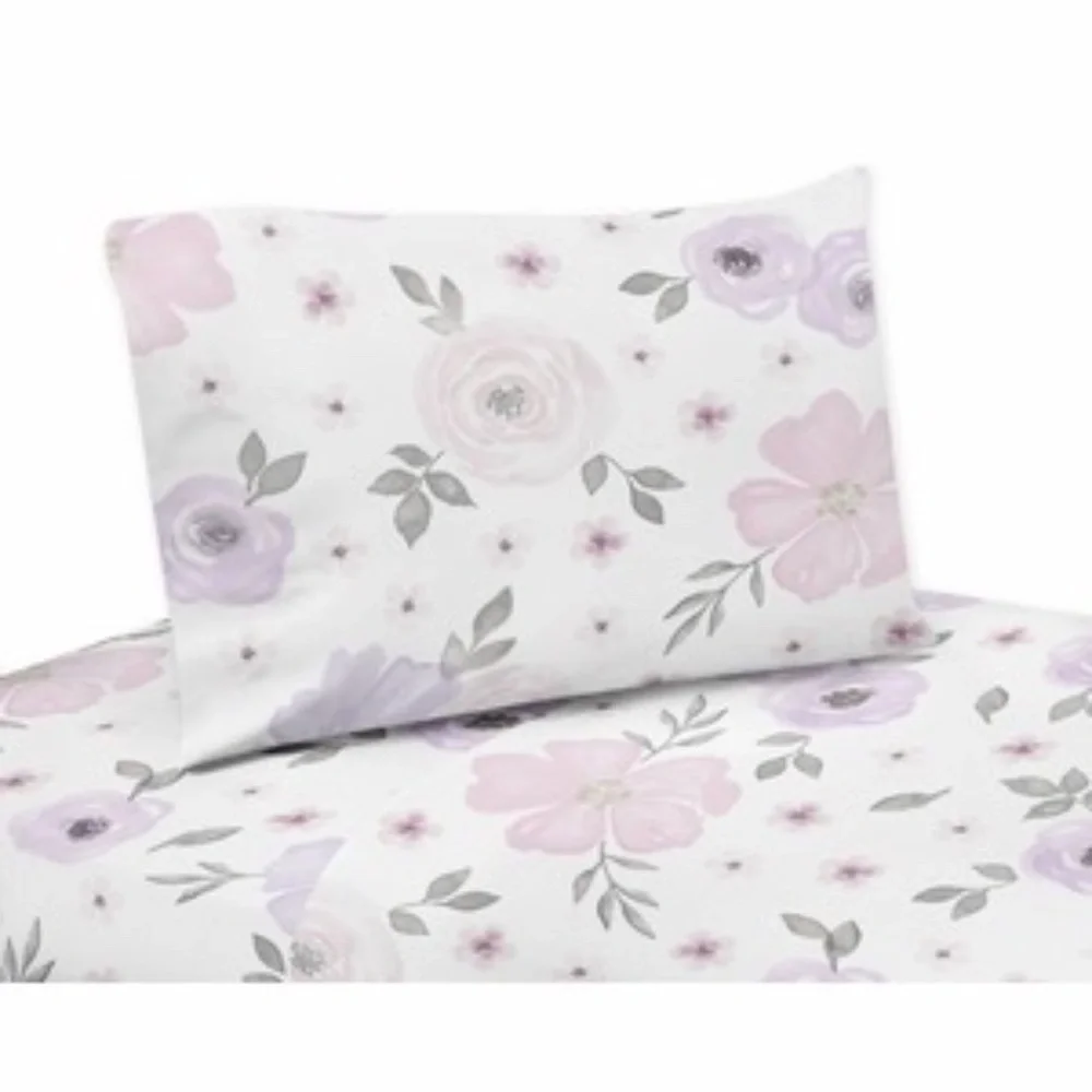 Sweet JoJo DesignsWatercolor Floral Lavender And Grey Collection Queen Sheet Set
